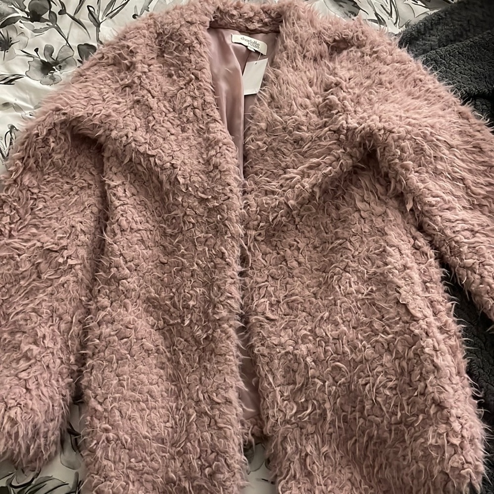 Pink faux fur coat